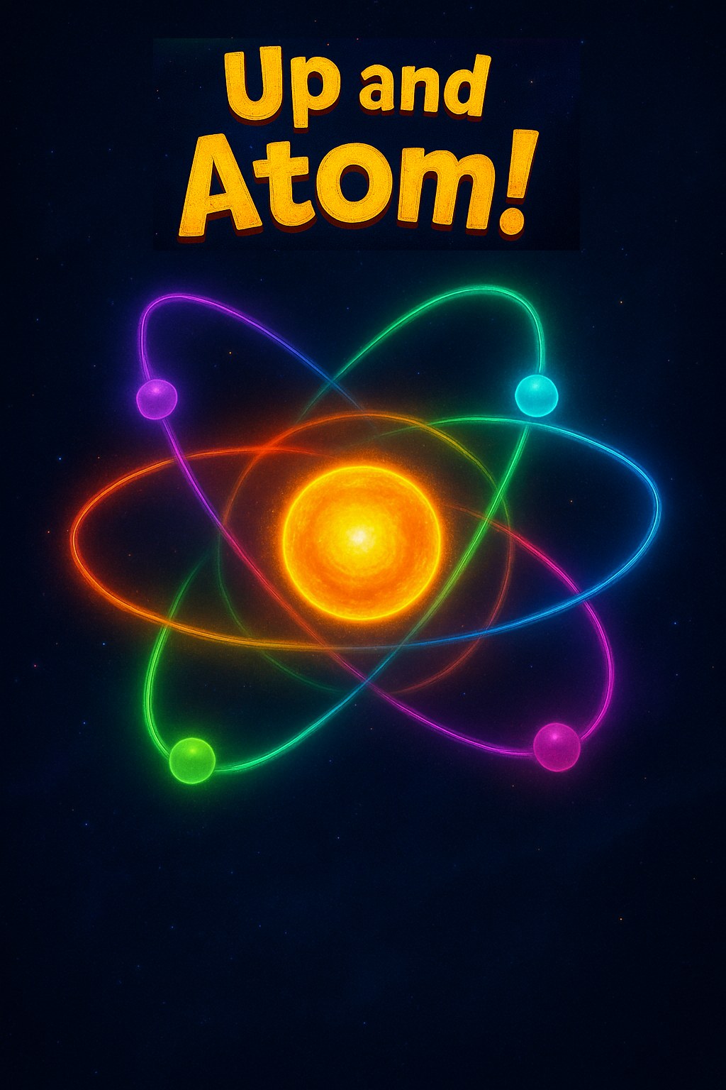 Up and Atom key art — glowing neon atom with orbiting electrons